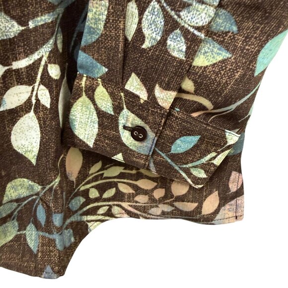 Denim & Co. Womens Top Medium Brown Leaf Print Button Up Shirt Long Sleeve NWOT - Picture 8 of 12